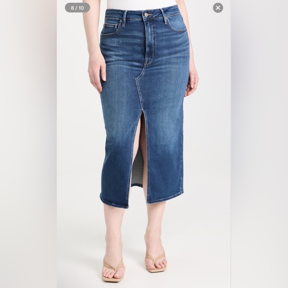 NWT Good American 10/30 Split Front Midi Denim Skirt Dark Wash High Waist Sexy - Picture 1 of 10